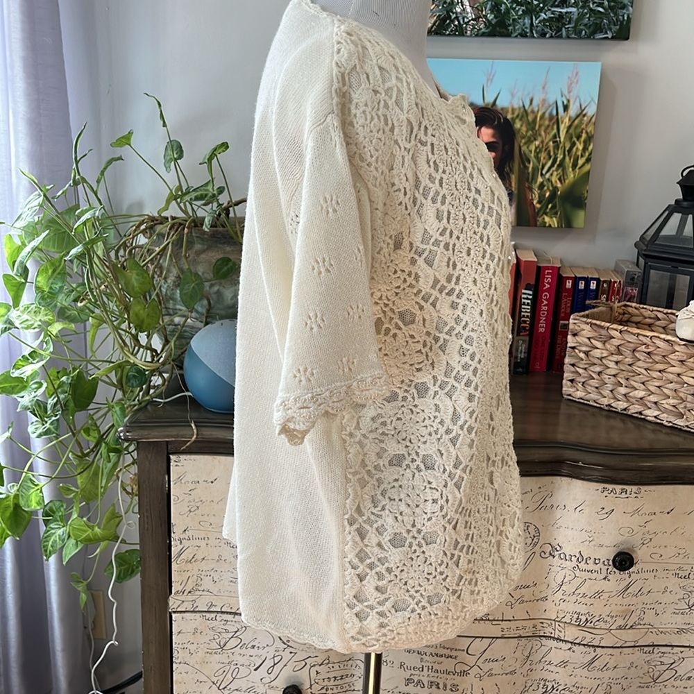 VINTAGE JACLYN SMITH CROCHETED KNIT BEADED SWEATER IVORY CREAM SIZE LARGE - Picture 4 of 16